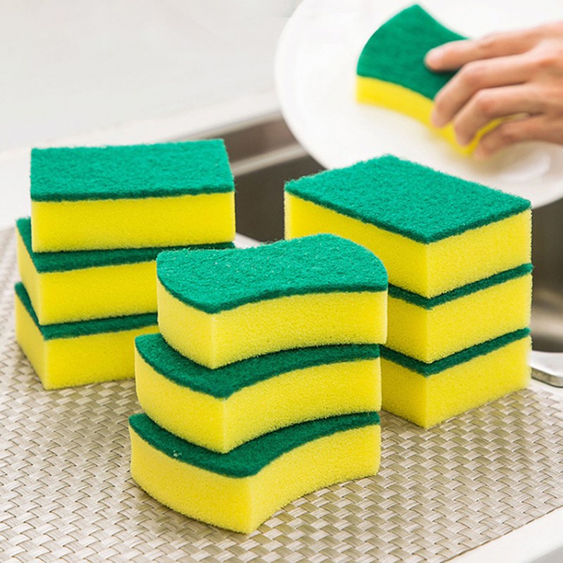 SET 3 Miếng cọ rửa chén bát xanh vàng tiện dụng - Miếng bọt biển cọ rửa xoong nồi