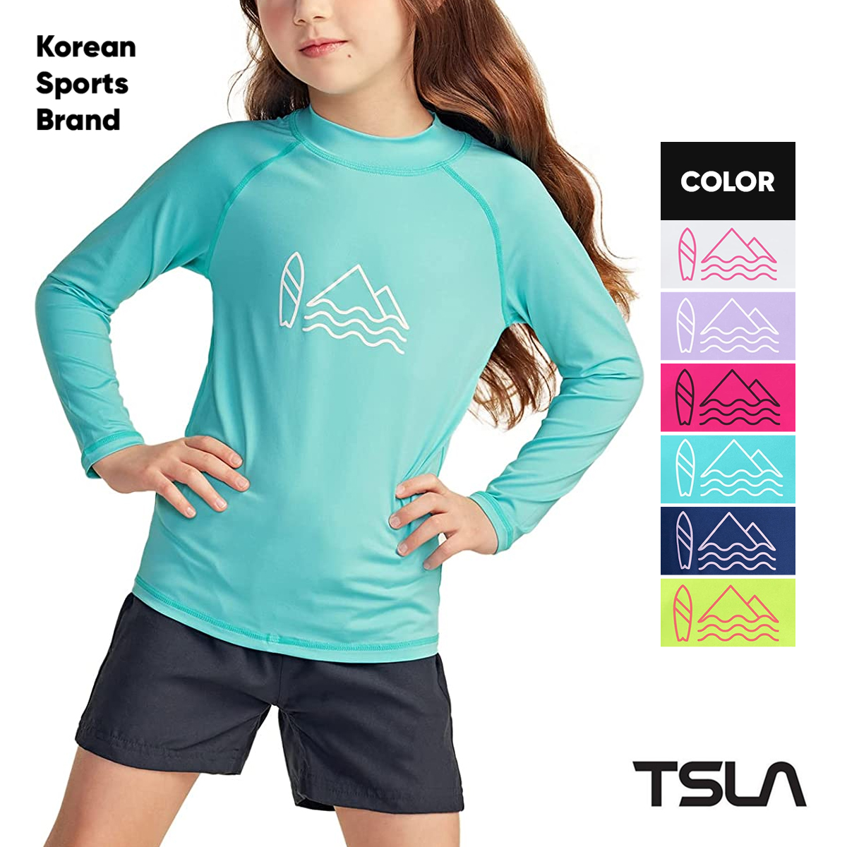 TSLA Boys Girls UPF 50 Rash Guard Long Sleeve Surf Swimwear Swimsuit Top UV Sun Proctection Water Swim Shirts 