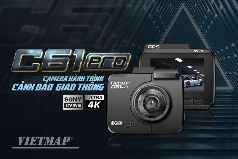 Cam hành trình Vietmap C61 Pro (Cảnh báo giao thông, độ nét 4K)