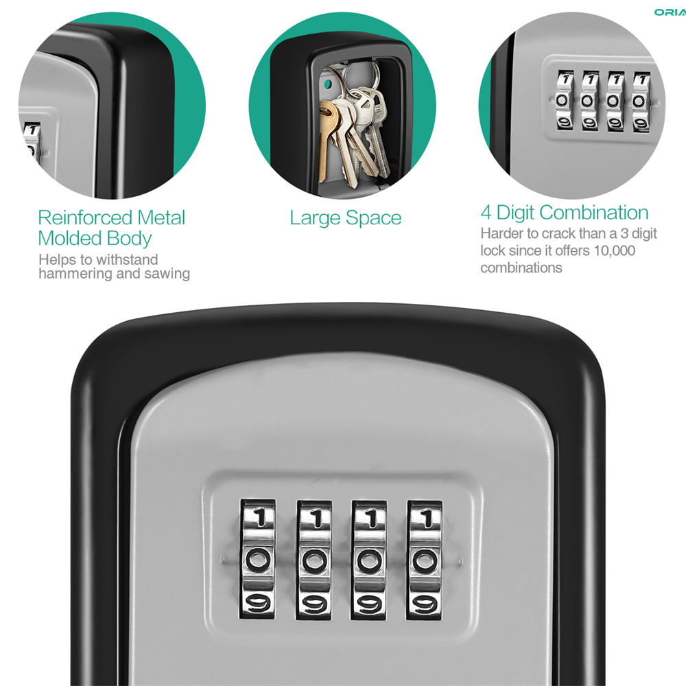 ORIA Key Security Lock Box 2Pcs Weatherproof 4-Digit Combination Key Storage Lock Box Wall Mounted Key Safe Box for 5 Keys for Indoor Outdoor 3.66 inch（Ready Stock)）