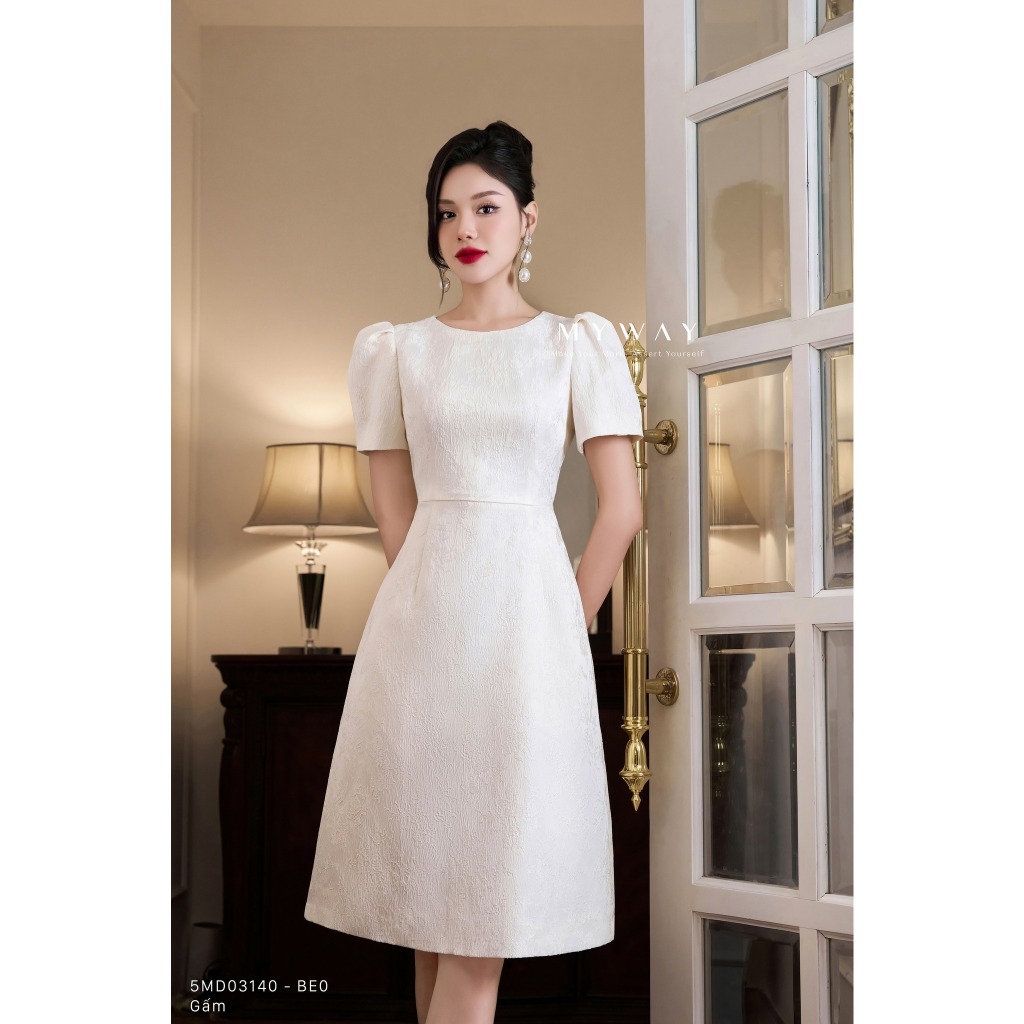 Đầm dự tiệc my waytay bồng chiết eo sang trọng 5md03140 be0
