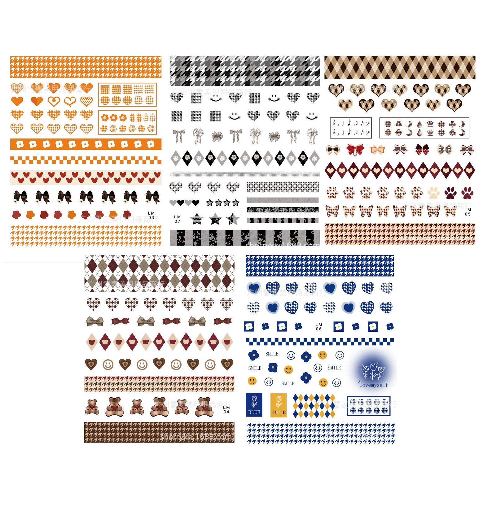 Sticker 3D Sọc Caro Nanh Sói HOUNDSTOOTH | Hình Dán Móng Tay