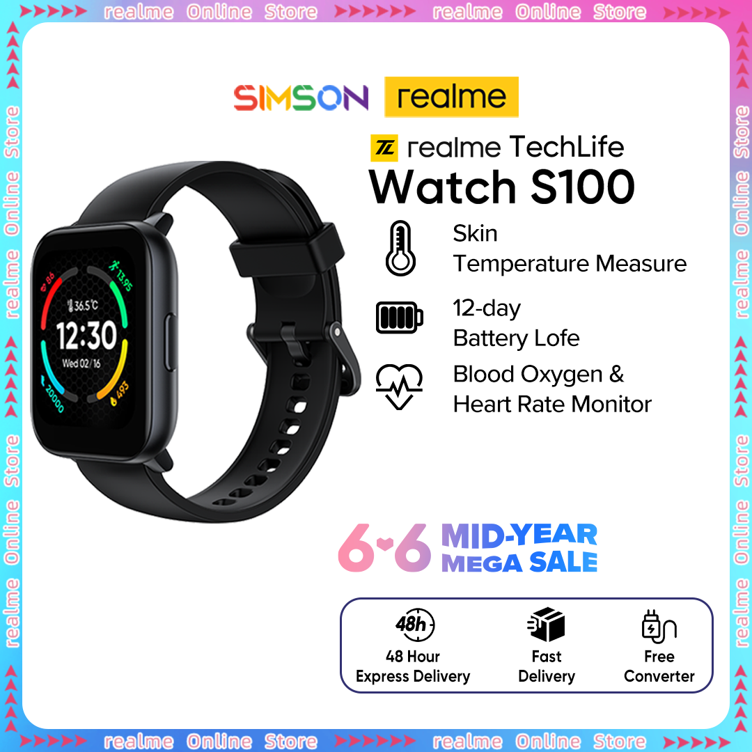 realme TechLife Watch S100 Smartwatch 1,69 Màn hình lớn Đo nhiệt độ da Tuổi thọ pin 12 ngày Máy đo nhịp tim & Oxy trong máu thumbnail