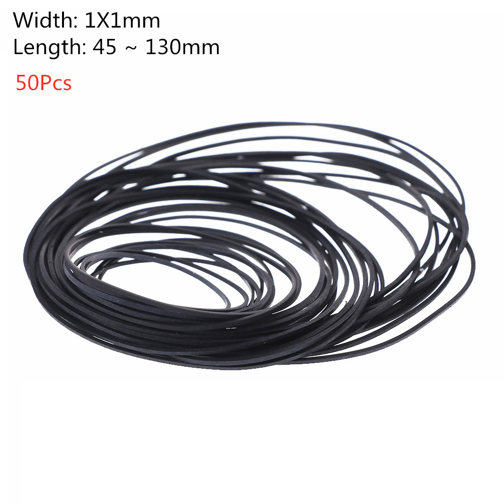 50Pcs/bag 1mm Universal Mix Cassette Tape Machine Belts Assorted Common Flat Rubber Belt 45-130mm for Recorders Walkman