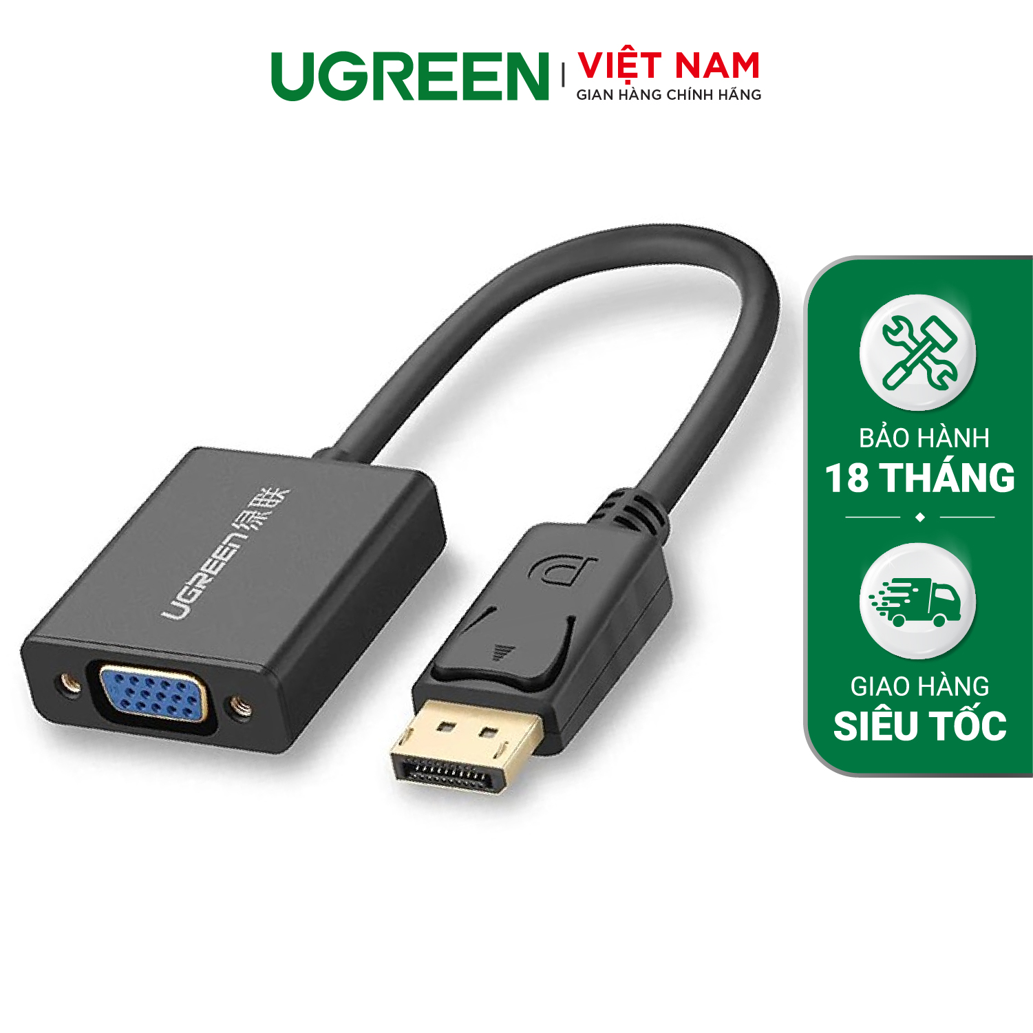 Cáp chuyển đổi Displayport sang VGA cao cấp chính hãng UGREEN DP109 20415 – Hàng phân phối chính hãng – Bảo hành 18 tháng