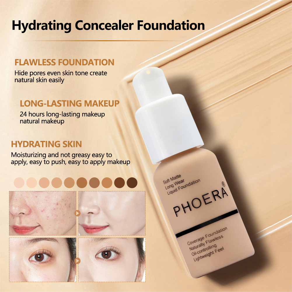 Aabeauty [100% Chính hãng] phoera Foundation Matte không thấm nước Kem che khuyết điểm kem nền dạng lỏng làm sáng Kem dưỡng ẩm