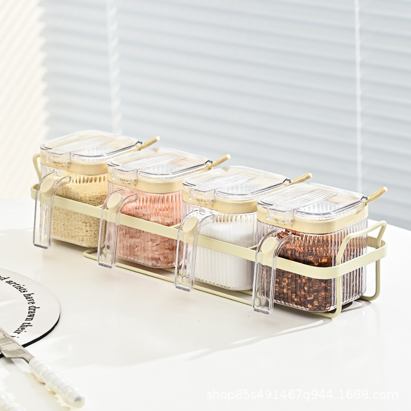 Kitchen seasoning jar household salt monosodium glutamate seasoning box with spoon set household combination food-grade seasoning jar