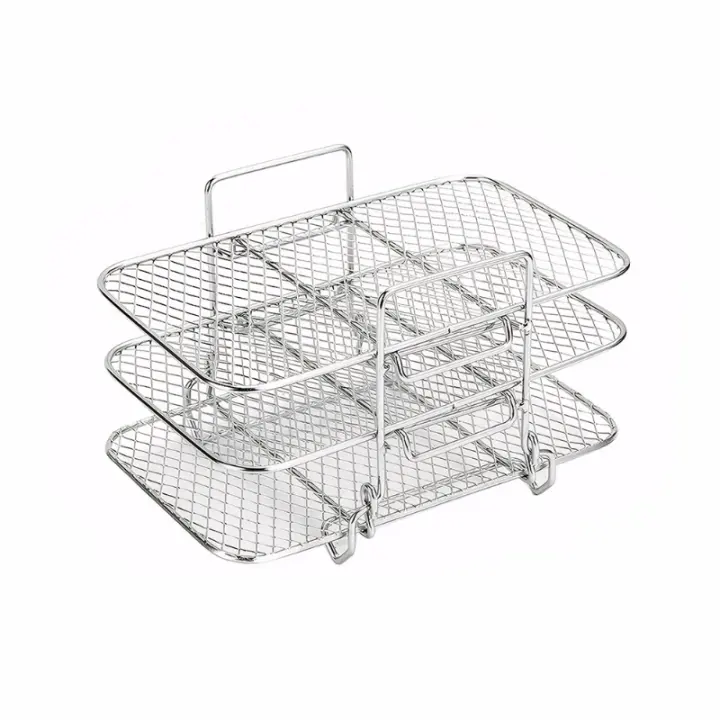 Air Fryer Rack Air Fryer Oven Grill Steamer Stainless Steel 3 Layers Mesh Grill Basket Stackable Multifunctional Kitchen Gadgets