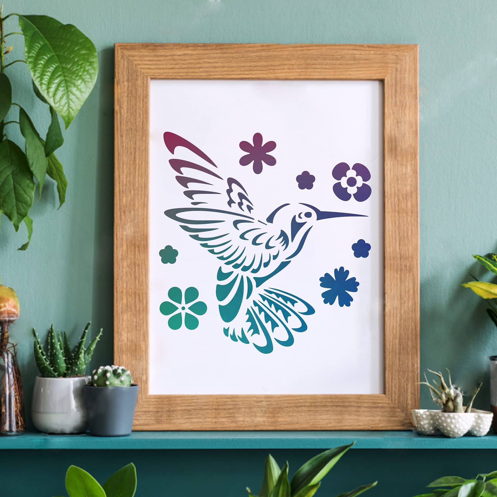 Hummingbird Stencil Template – 11.8x11.8 Inch Reusable Square Plastic ...