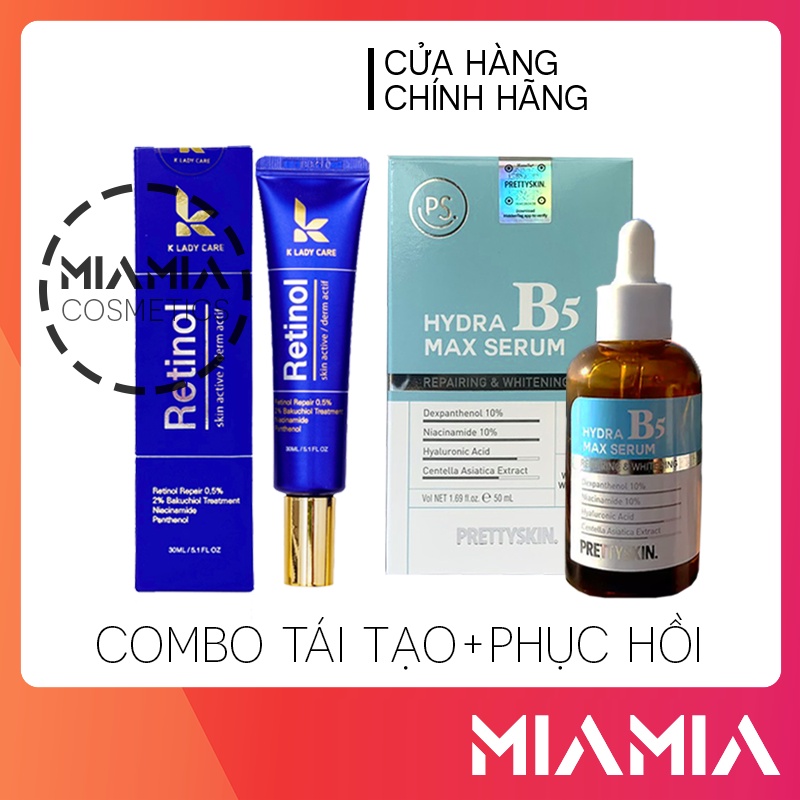 Combo kem retinol k lady care + serum phục hồi da b5 prettyskin chính hãng - tái tạo da giảm mụn mờ thâm nám tàn nhang