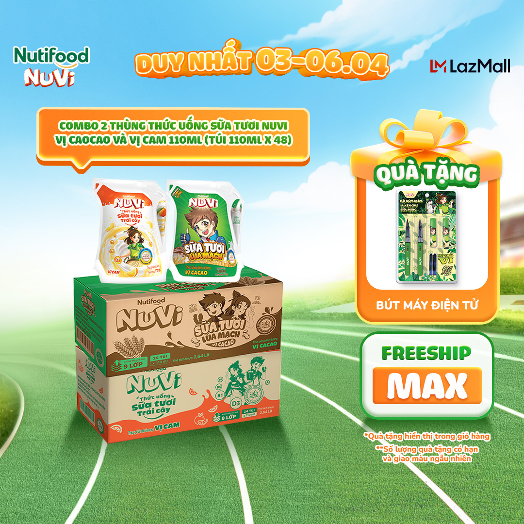 NuVi Combo 2 Thùng Thức Uống Sữa Tươi Trái Cây 110ml (110ml x 48 gói)