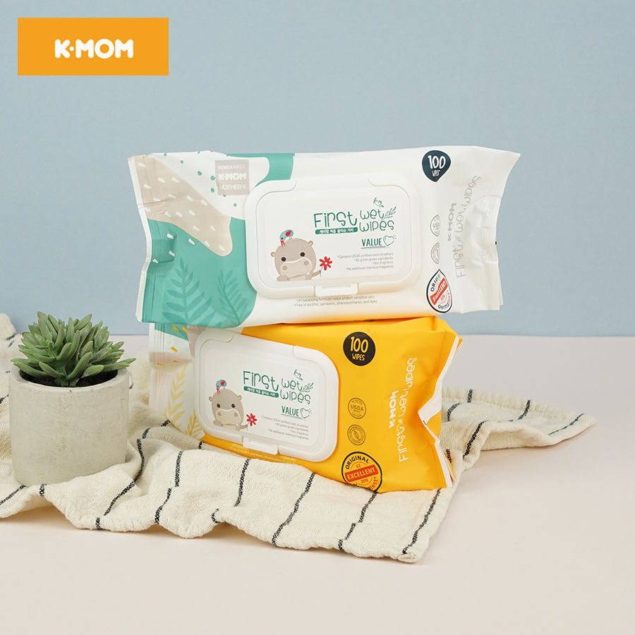 Khăn ướt cao cấp K-Mom Hàn Quốc vân nổi có nắp (100c)