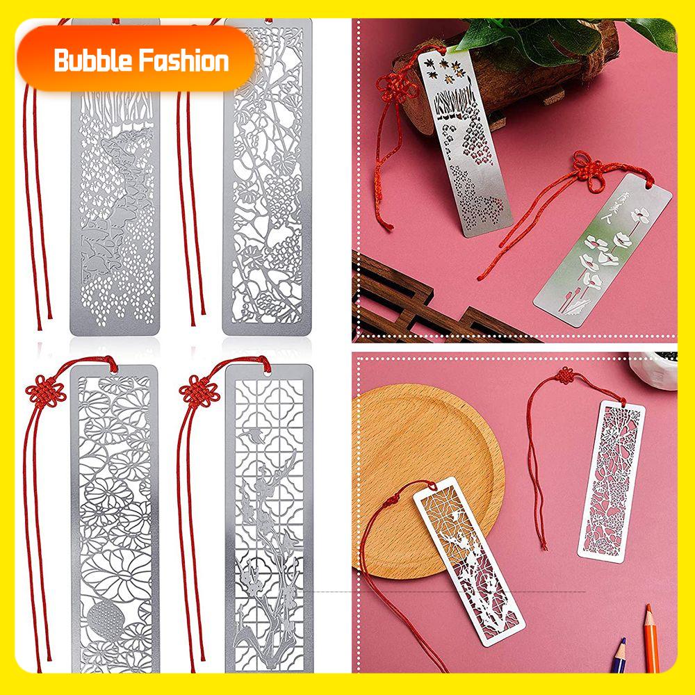 Stainless Steel Bookmarks Hollow Metal Bookmarks Tasse with Red Knot for  Kids Students Gift School Supplies