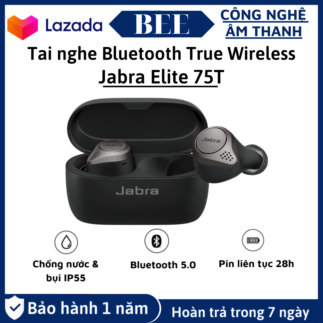 Tai nghe Bluetooth True Wireless Jabra Elite 75T, Chất Âm Thanh Cao, Âm Trầm Mạnh Mẽ, Chống Nước và Chống Bụi IP55, Pin liên tục 28h, Tích hợp với các hệ điều hành hiện nay