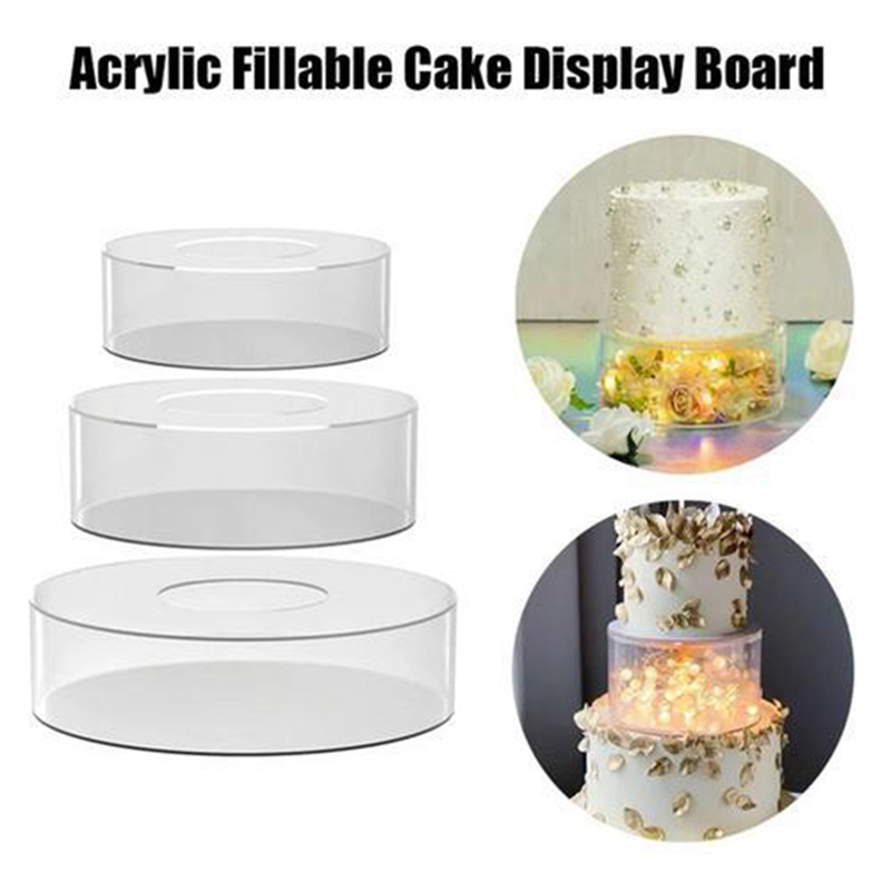 Clear Acrylic Cake Stands, Fillable Cake Box, Round Cake Display Box with Lid, Decorative Centrepiece Box for Wedding