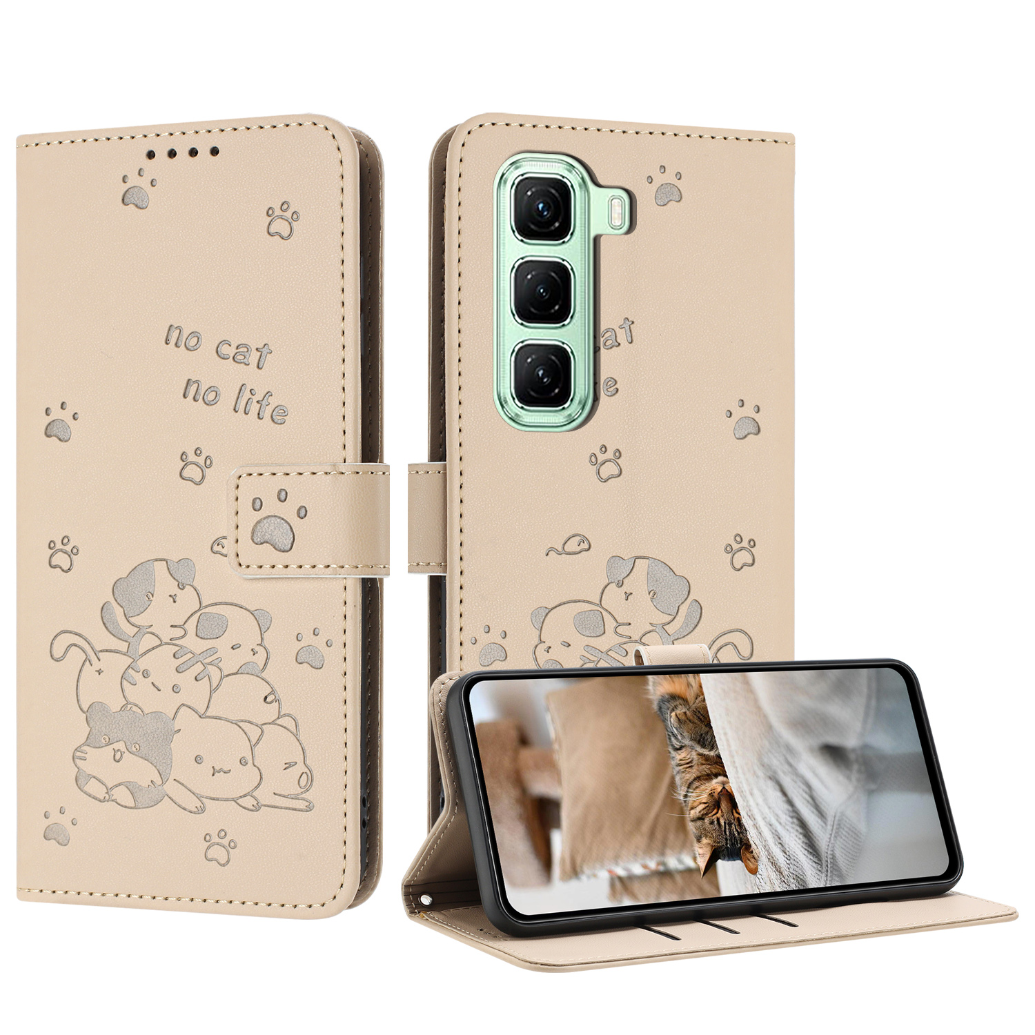 Phone Case for Infinix Hot 50 Pro 4G X6881, Cute Cartoon Cat Flip Wallet PU Leather Book Cover Case Card Slot Design. 