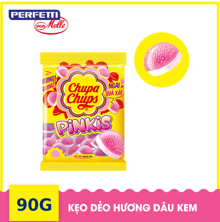 Chupa Chups Pinkis kẹo dẻo hương dâu kem Gói 90g thumbnail