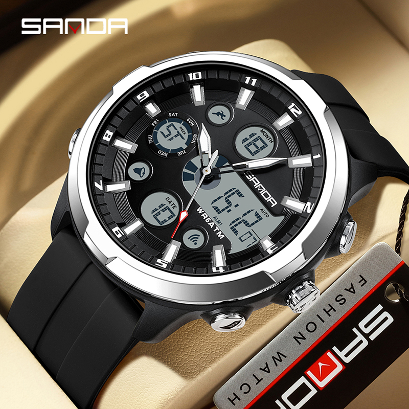 Sanda New Electronic Men Fashion and Leisure Watch Waterproof Night Glow Multi functional Watch SD9053.