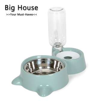 Big House Dual-ชามที่ให้อาหารอัตโนมัติน้ำพุไม่มีเปียกปากสำหรับสุนัขตู้ให้อาหารแมว