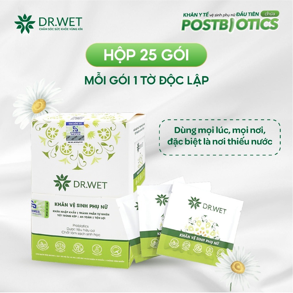 Khăn ướt vệ sinh phụ nữ dr.wet giúp làm sạch, hỗ trợ giảm mùi tiện lợi shop miha baby