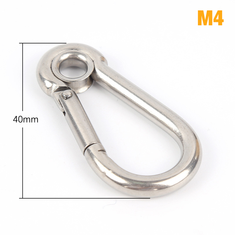 M4 M5 M6 M7 M8 Stainless Steel Carabiner Carbine Snap Hook with Eyelet Spring Buckle Key Ring.