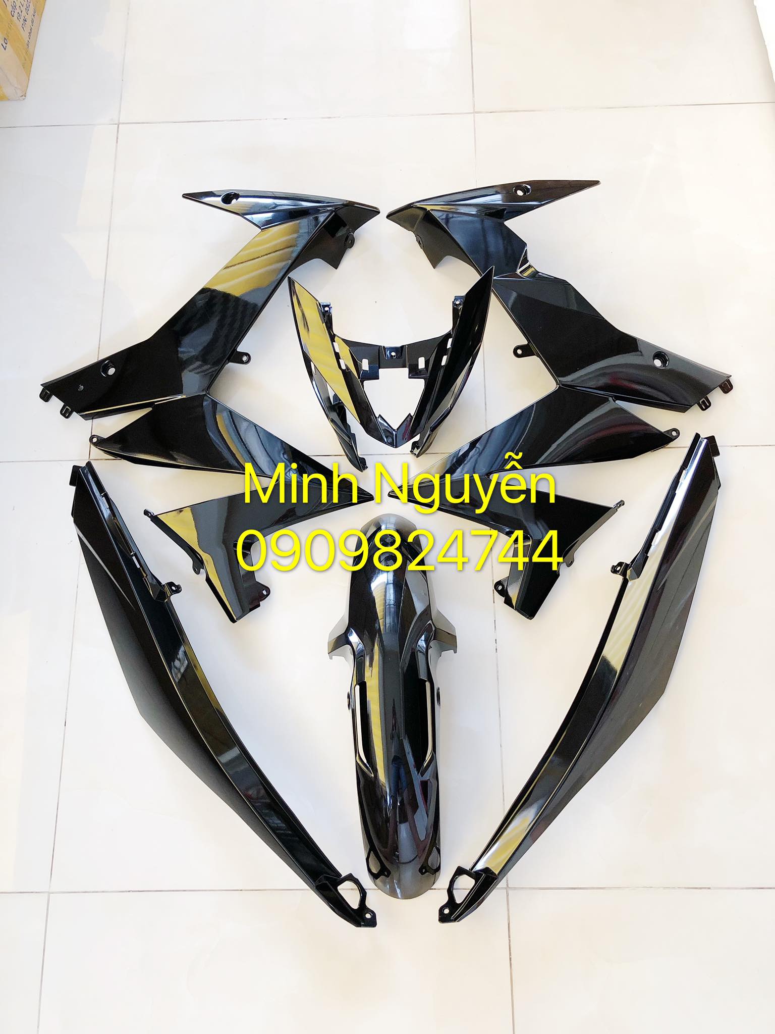 Dàn áo xe Satria/ Raider fi chính hãng suzuki màu đen bóng
