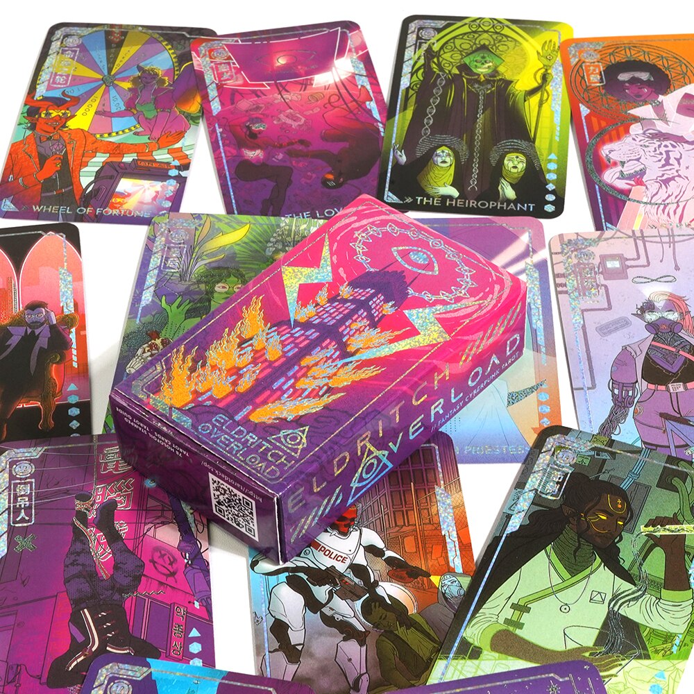 “》？：》？：”： 2023 New Eldritch Overload Fantasy Cyberpunk Tarot Deck Fortune Telling Game Divination Tools 78 Cards Deck Birthday Gift