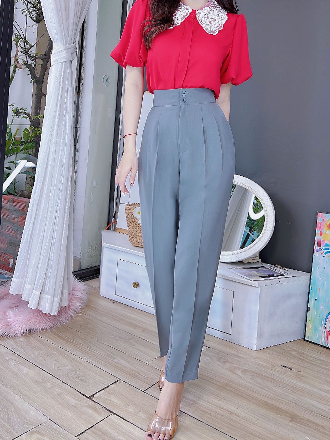Quần tây baggy 2 nút lưng cao CHUU Q8005
