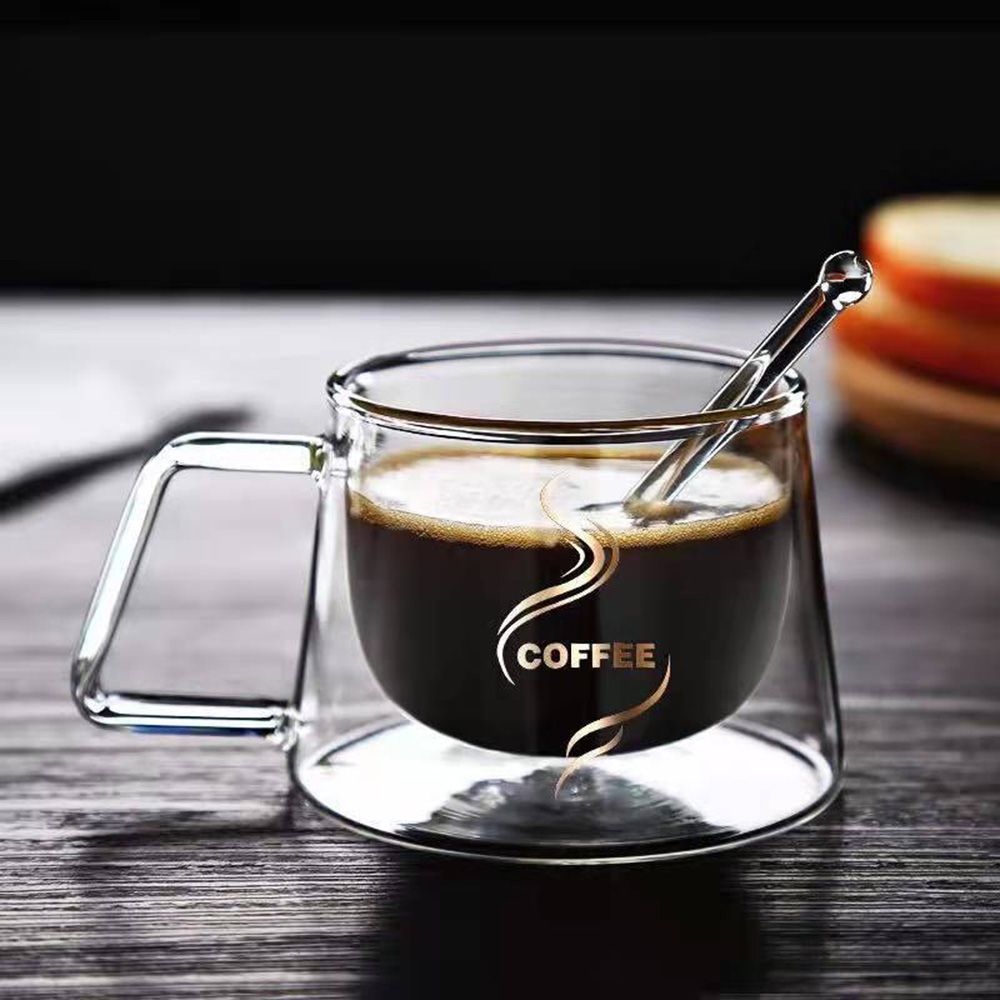 YPB585111 200ml Anti Scalding Clear Double Wall Insulated with Handle Breakfast Mug Double Cup Coffee Tea Cup
