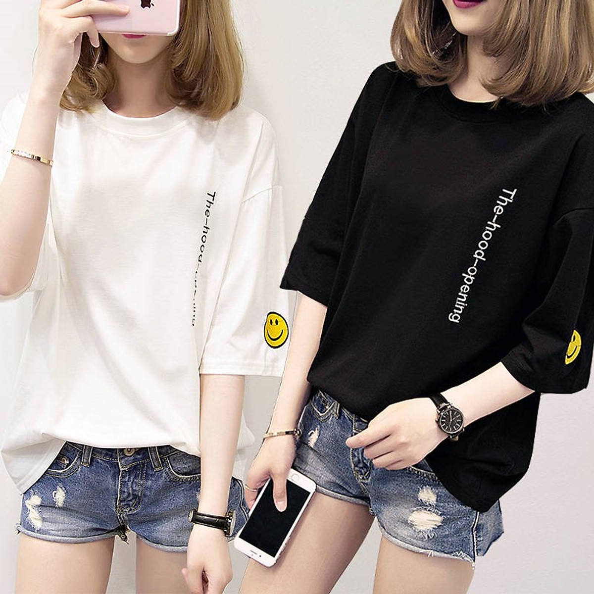 Áo thun nữ hình mặt cười Unisex