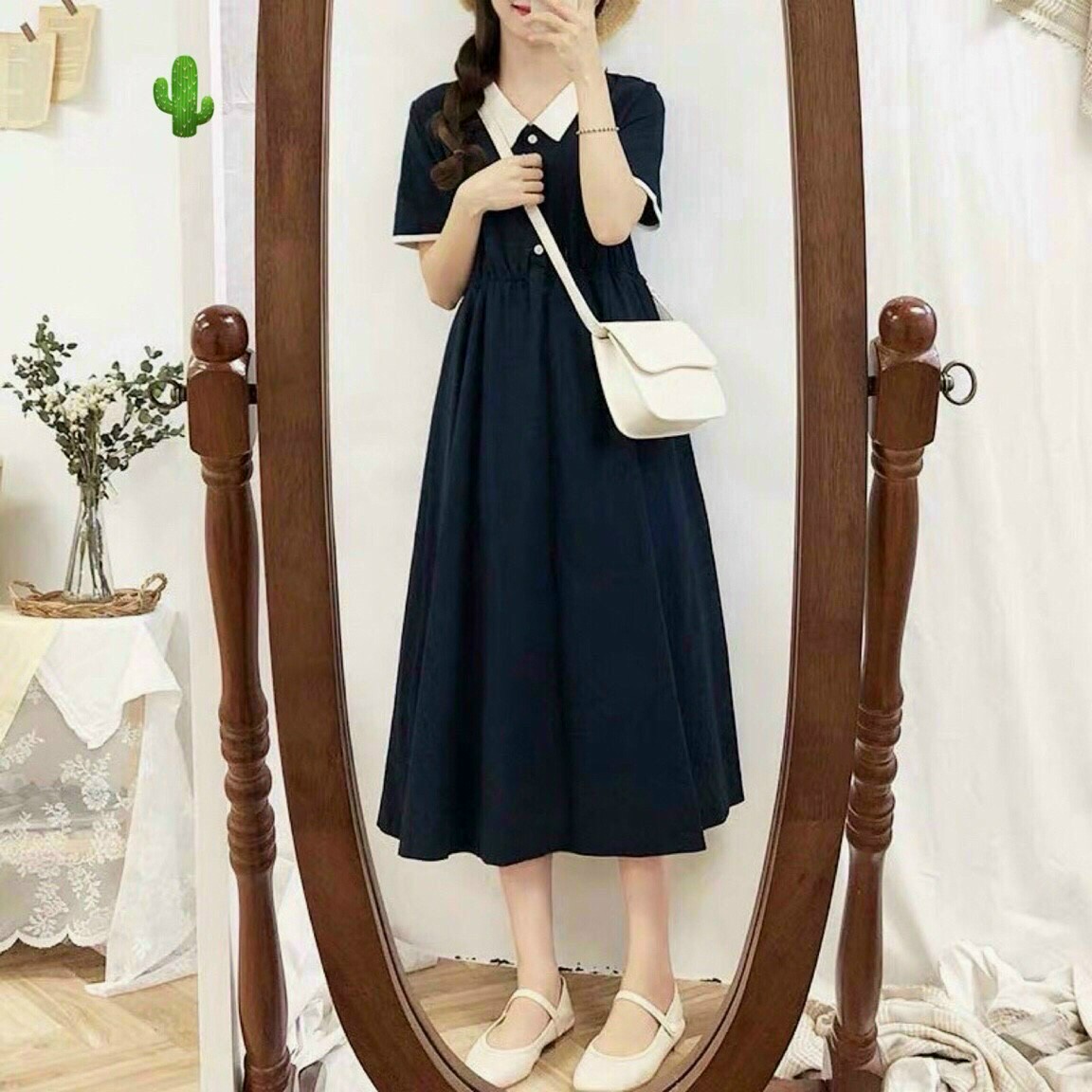 Đầm Suông Tiểu Thư Cổ Bẻ