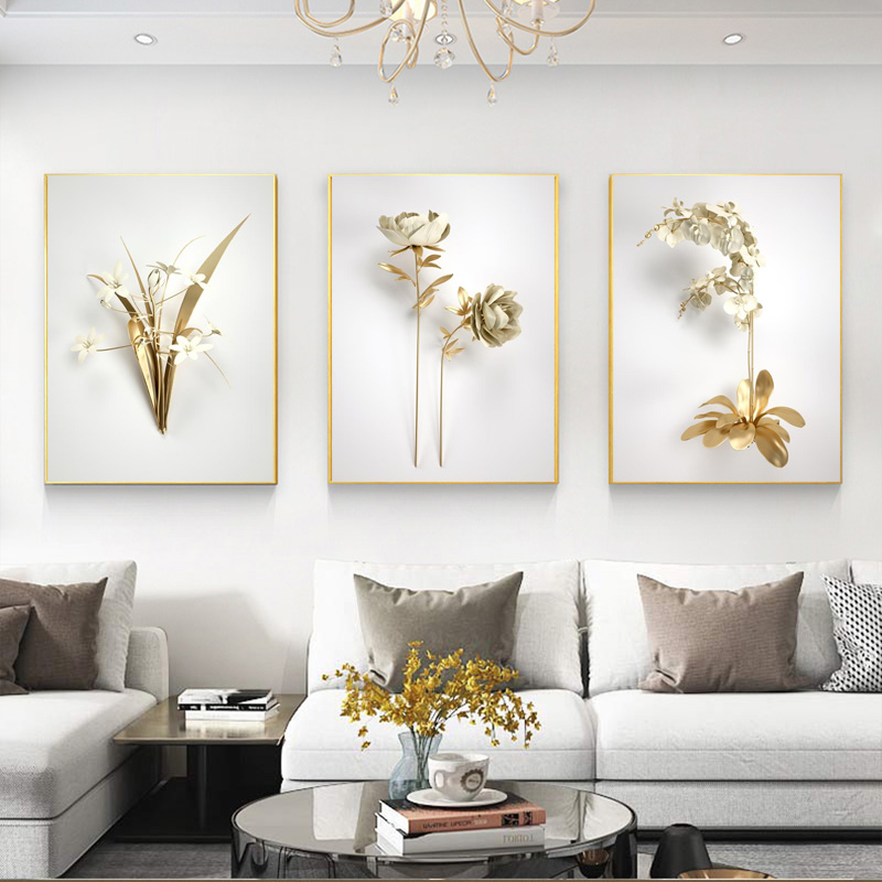 3 Pcs/set Modern Gold Plant Leave and Flowers Canvas Art Painting Living Room Decor Wall Picture Nordic Home Decoration Picture Gift