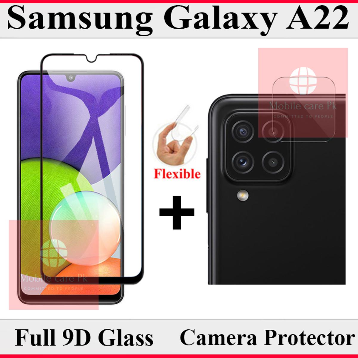 Samsung Galaxy A22 Glass Protector 9D|5D|6D|10D|11D|21D Black Tempered Glass Screen Protector Full Glue Edge To Edge + Back Camera 9H Gorilla Flexible Protector For Samsung Galaxy A22. 