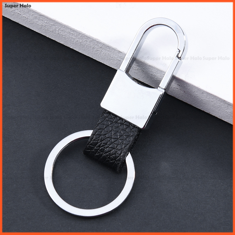 【Customized】 Leather Strap Keyring Motorcycle Keychain Car keychain-No logo-black