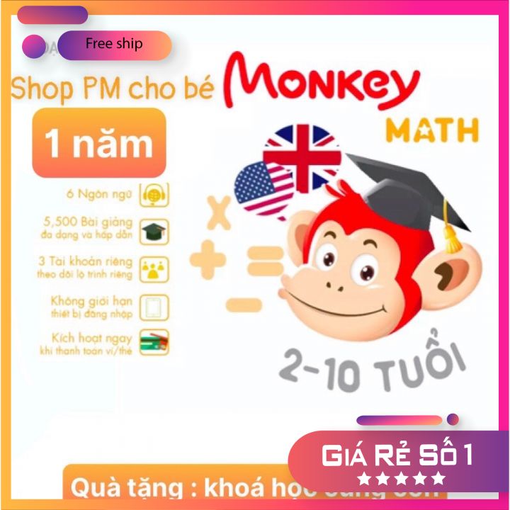 Monkey Math (Trọn đời, 1 năm )- Toán Tiếng Anh cho bé 3-8t
