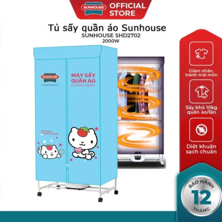 [Chính Hãng] Tủ sấy quần áo SUNHOUSE SHD2702, Máy sấy quần áo hình chữ nhật chính hãng BẢO HÀNH 12 THÁNG