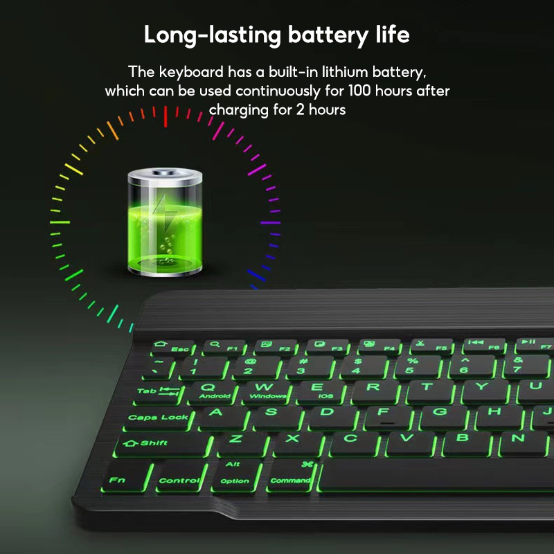 RGB đèn nền nhiều màu Bàn Phím Cho Máy Tính Bảng Ipad PC IOS Android Cửa Sổ Bluetooblo-Tương Thích Có Thể Sạc Lại 10Inch Bàn phím không dây