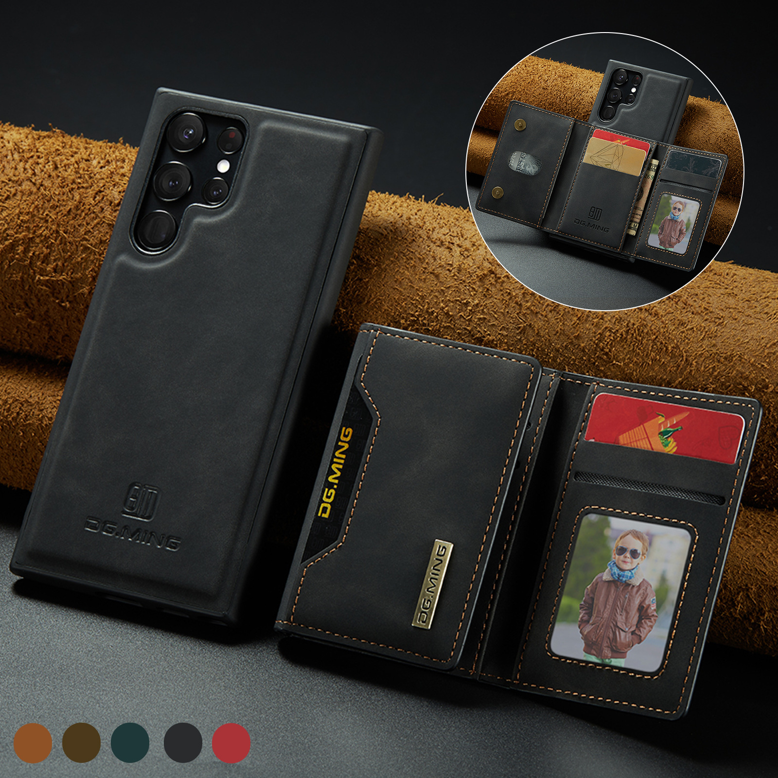 2 in 1 trifold leather coin purse bag phone cover for samsung galaxy s23 ultra s23 plus s20 s21 ultra s21 s20 plus s20 s21 fe detachable card pocket magnetic leather wallet phone case for samsung galaxy s23 fe s22 ultra s22 plus note20 ultra