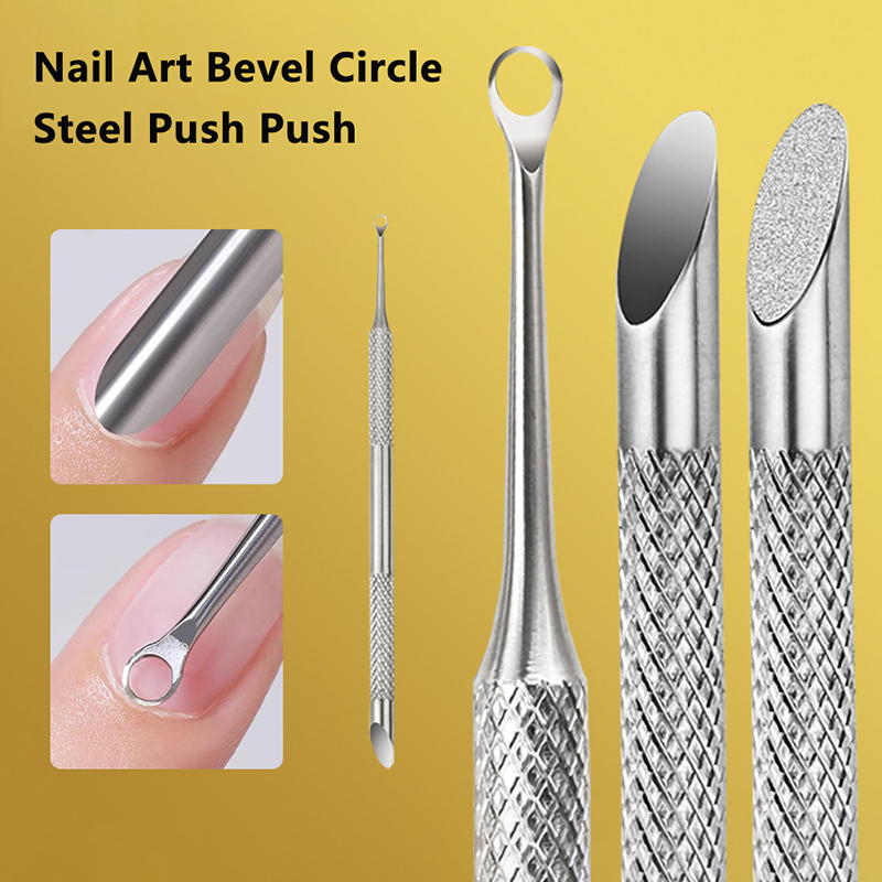 Double-Headed Stainless Steel Cuticle Remover Nail Pusher Exfoliating Prep Tool Clean Dead Skin Circle Bevel Shovel Manicure Pen Yao Store
