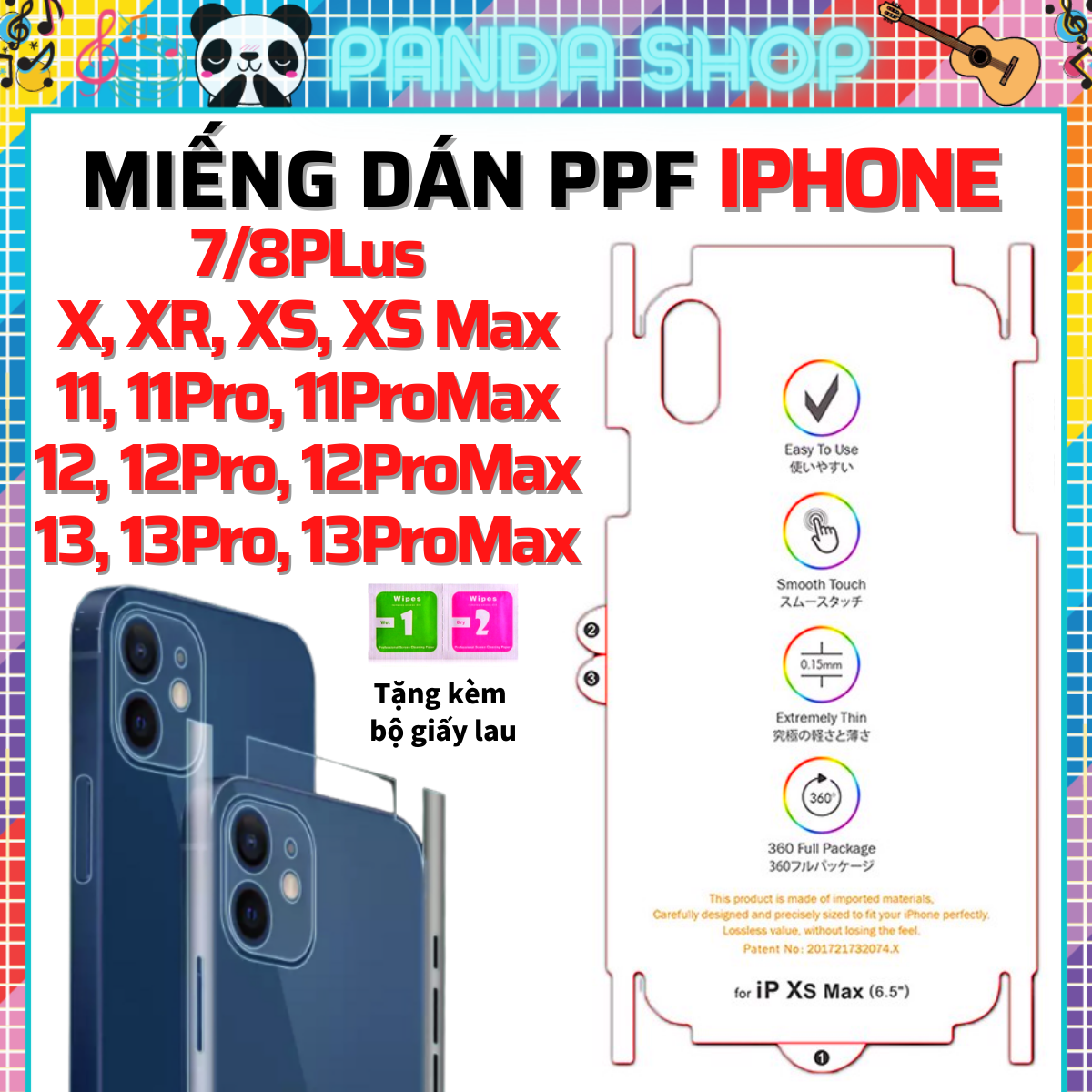 Miếng dán mặt lưng PPF 7 màu dành cho Iphone 15 pro max 15 plus 14 pro max 11 pro max 12 pro max 13 pro max X xr Xs Max 7 plus 8