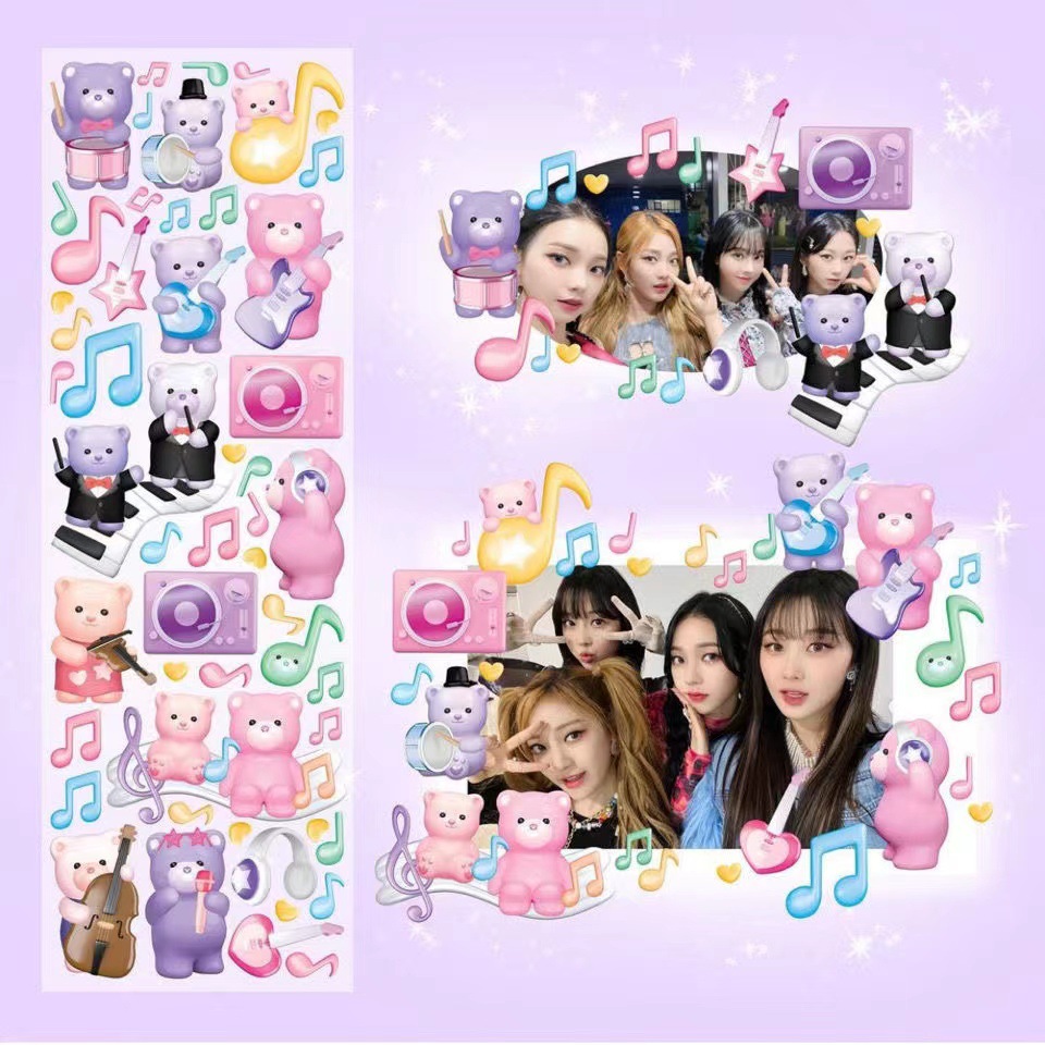 Tấm sticker gấu thiên thần decor toploader, trang trí