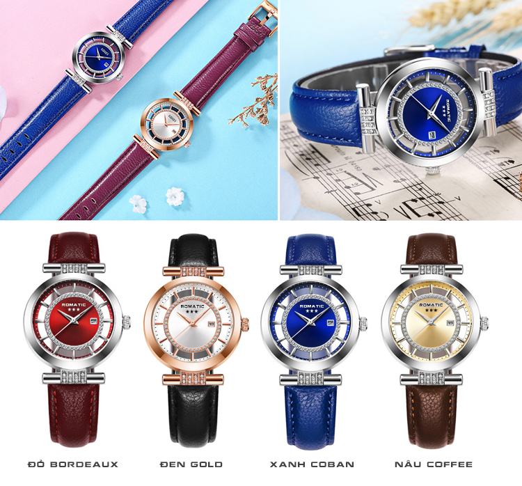 [Miễn Phí Ship] Đồng hồ Nữ ROMATIC Paris, Dây da mềm mại