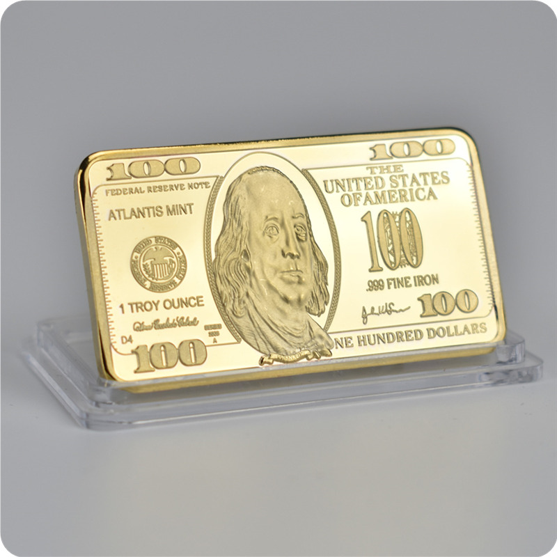 USA 100 Dollar Bullion 24k Gold Bar American Metal Coin Golden