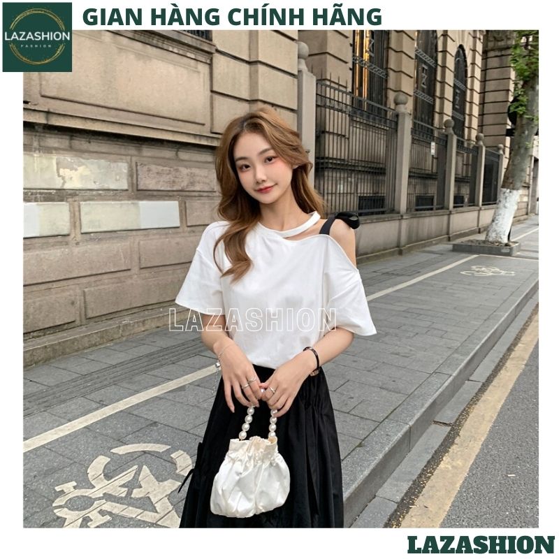 Áo thun choker buộc nơ vai kiểu dáng hàn quốc ulzzang vintage -áo thun nữ , áo phông nữ tay lỡ dáng rộng form to ,áo tiểu thư bánh bèo dễ thương chất cottong mát -LAZASHION