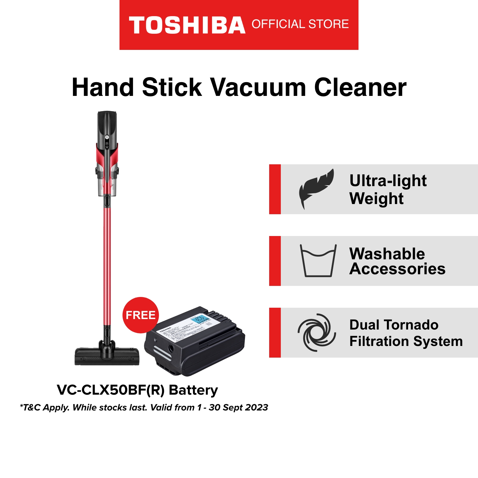 Toshiba VCCLX50BF(R) Light Weight Hand Stick Vacuum Cleaner Lazada