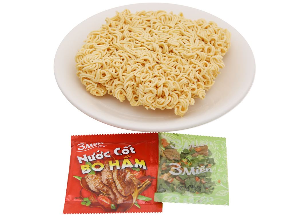 Mì 3 Miền Gold Bò Hầm Rau Thơm Gói 75g