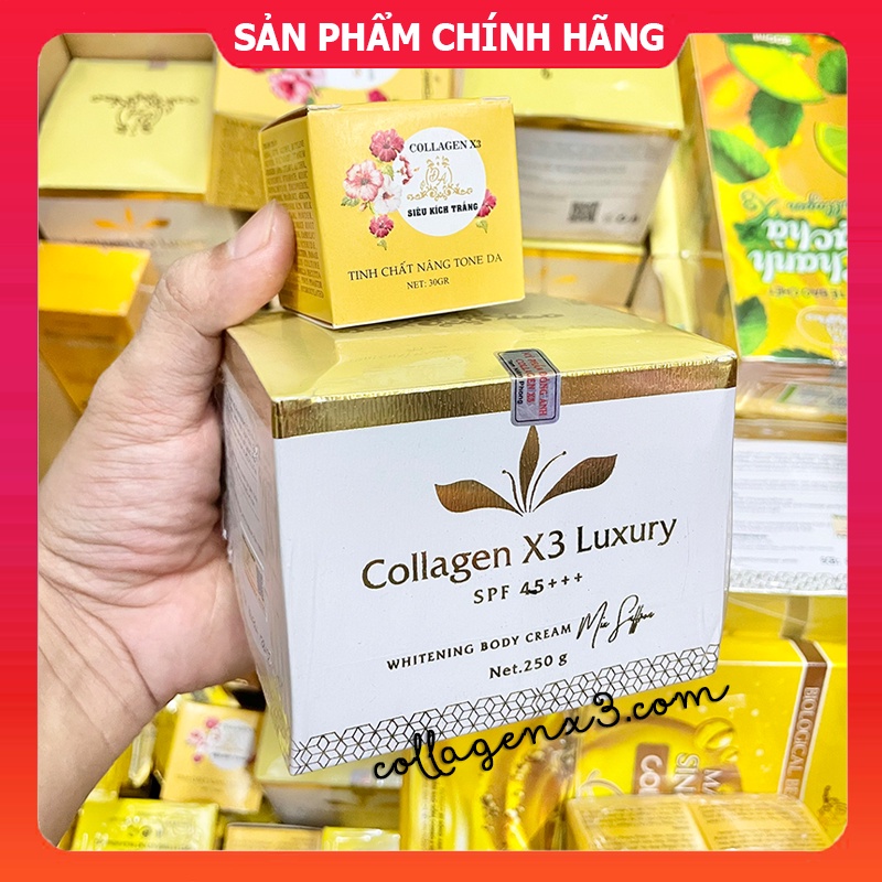 Kem body colagen x3 luxury + kích trắng collagen x3, bộ đôi hoàn hảo