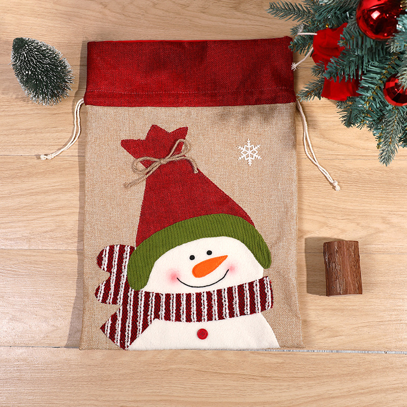 QFDI Santa Drawstring Cloth Bag Elk Candy Wrapping Bag Christmas Pendant Size Gift Bag Drawstring Candy Bag
