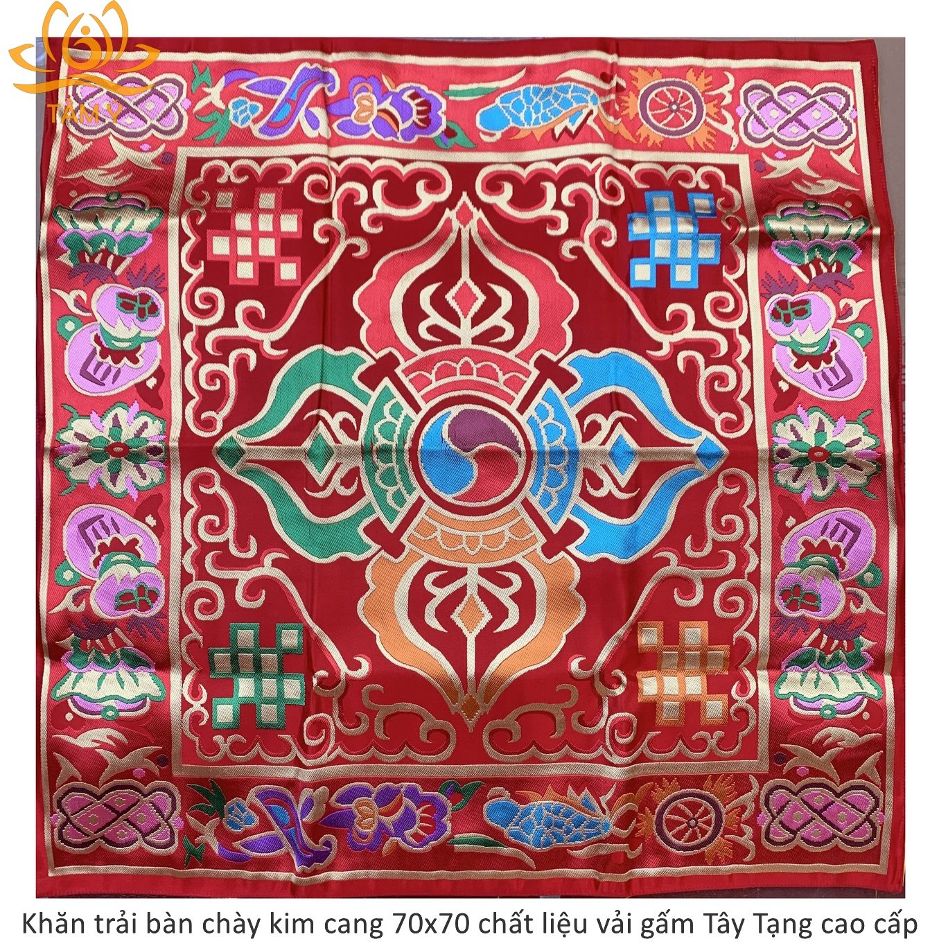 Khăn trải bàn chày kim cang chất liệu vải gấm Tây Tạng kích thước 70cm x 70cm