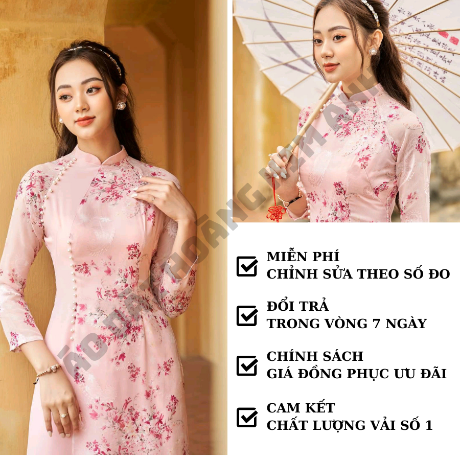 ÁO DÀI CÁCH TÂN 4 TÀ CHẤT VON HOA, LÓT LỤA, ĐÍNH NGỌC - ÁO DÀI TRUYỀN THỐNG NỮ 4 TÀ HOA NHÍ MAY SẴN